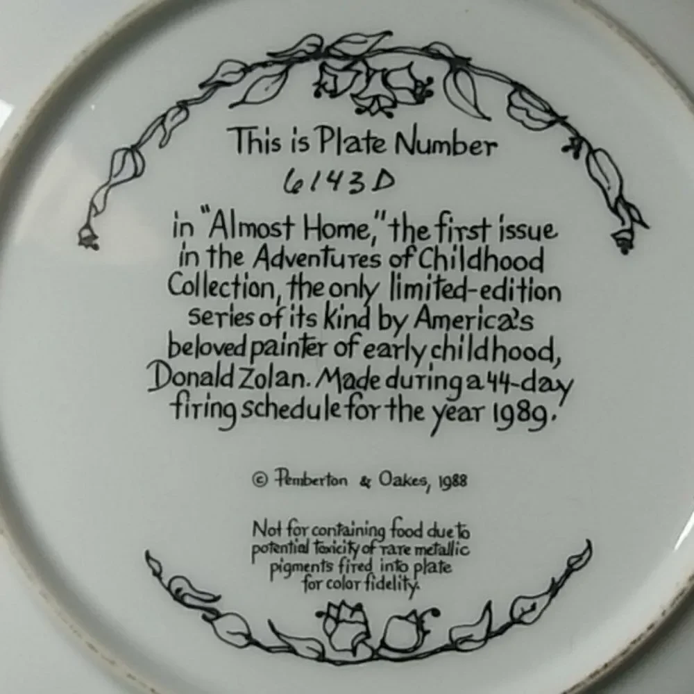 Donald Zolan. 1989 vintage plate